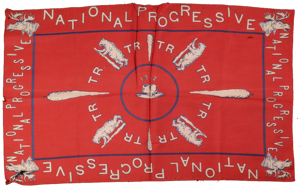 Lot-405 - Theodore Roosevelt 1912 Hat-in-the-Ring Handkerchief. Roland Auctions NY image