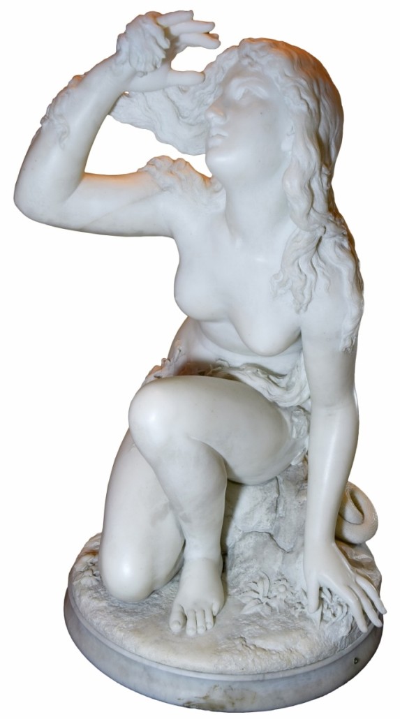 Late 19th century marble sculpture by the Italian artist Luigi Guglielmi (1834-1907), titled ‘Eve with Serpent,’ 30 inches tall, from the Belle Epoque series. Estimate: $5,000-$8,000. AuctionLife Florida image