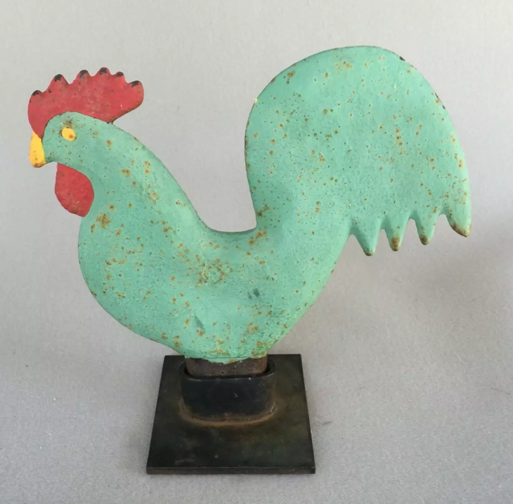Circa-1900 Elgin figural rooster windmill weight, est. $240-$480
