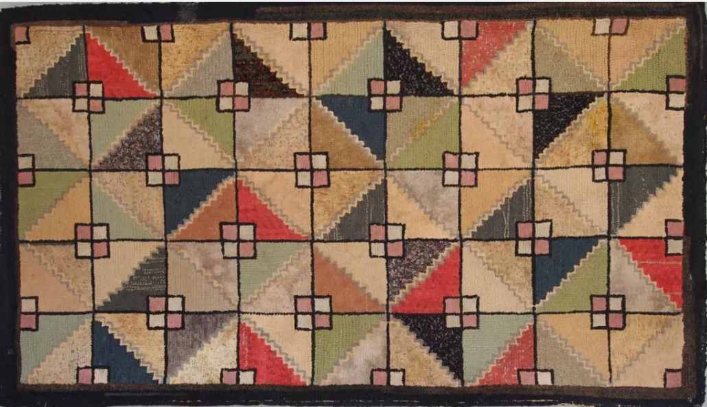 Geometric hooked rug, est. $180-$360