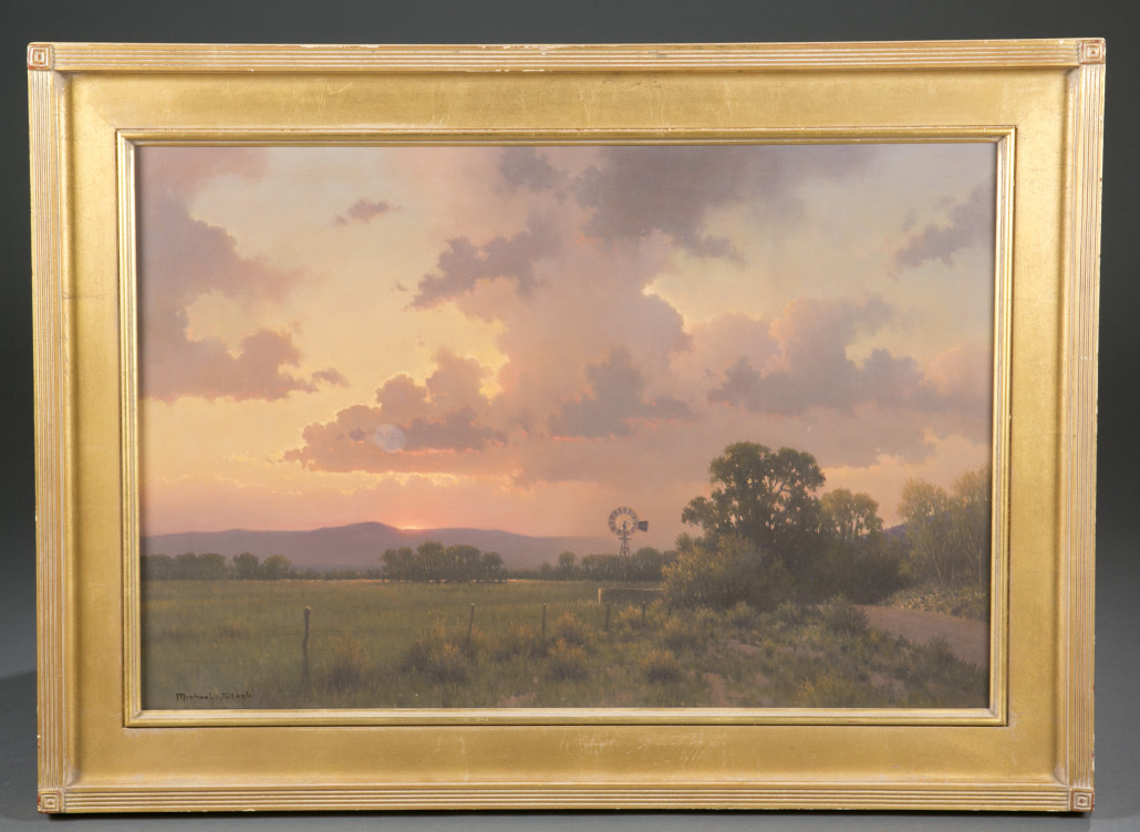 Michael Stack (Arizona/New Mexico, b. 1947-), ‘Sunset at Gila,’ 24 x 36 inches (sight), signed lower left, est. $3,000-$5,000
