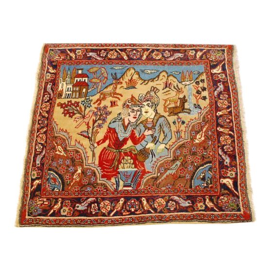 Persian Bijar halvai rug, Leyla & Majnoon motif, 1930s. Estimate: $275-$350. Jasper52 image