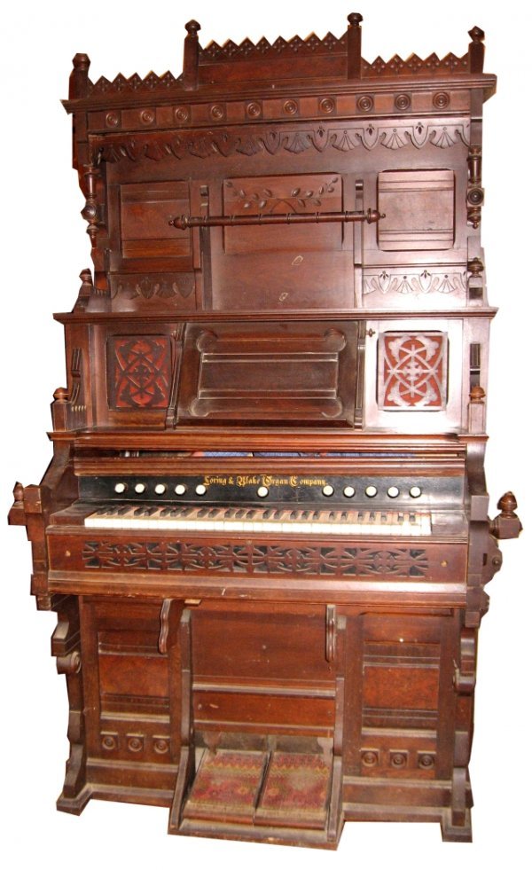 Walnut Palace pedal pipe reed organ made by Loring & Blake Organ Co., Toledo, Ohio. Image courtesy of LiveAuctioneers.com and John M. Hess Auction Service Inc.