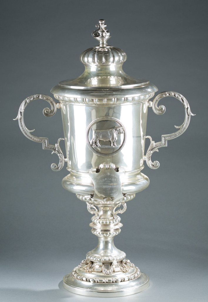 Mappin & Webb sterling silver livestock trophy, Thomas Duggan Challenge Cup, 1917, hallmarked and inscribed, est. $5,000-$7,000