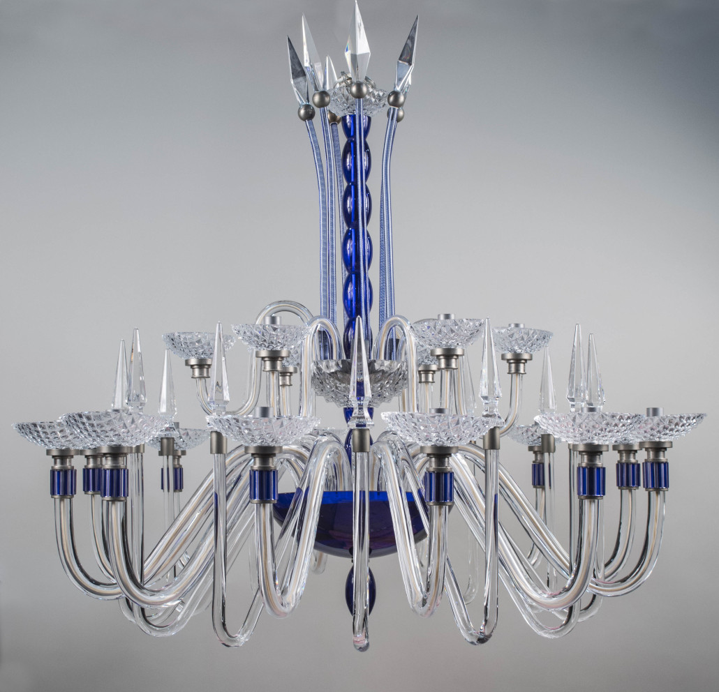 Baccarat Crystal Luster Sapphire chandelier, 18 lights on two tiers, est. $30,000-$40,000