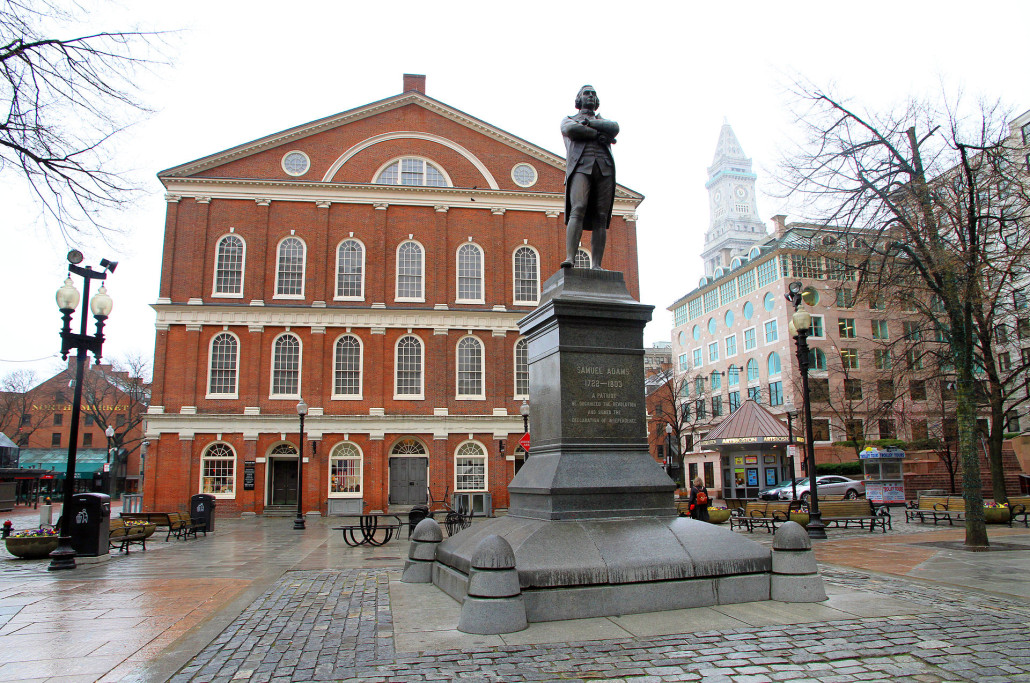 Photo of Faneuil Hall and statue of patriot Samuel Adams. Image by Ingfbruno, licensed under the Creative Commons Attribution-Share Alike 3.0 Unported license