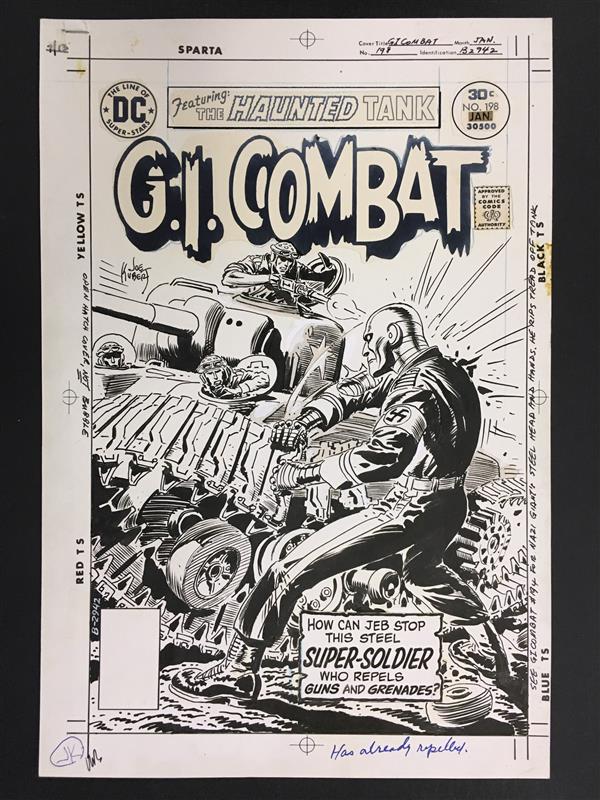 The auction will feature Part 3 of the Joe Kubert collection. Lots will include his signed original cover art for ‘G.I. Combat #198’ (1977). Philip Weiss Auctions image