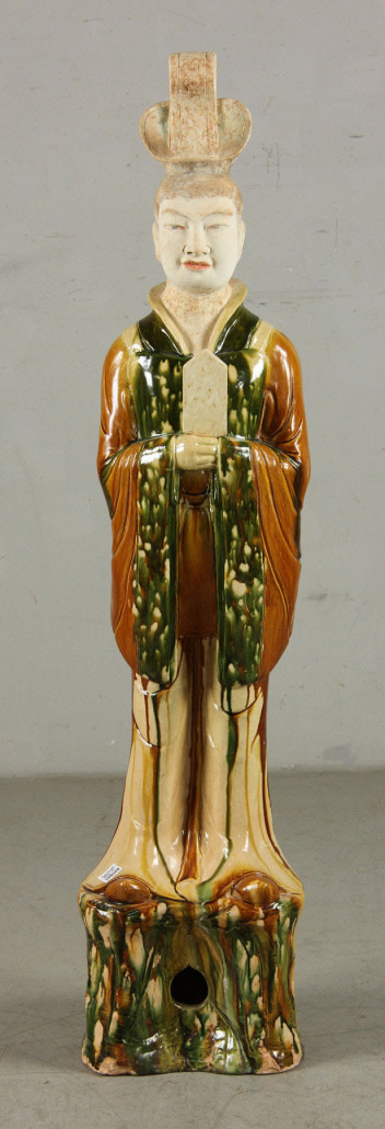 Large and rare Tang dynasty pottery official figure. Kaminski Auctions image