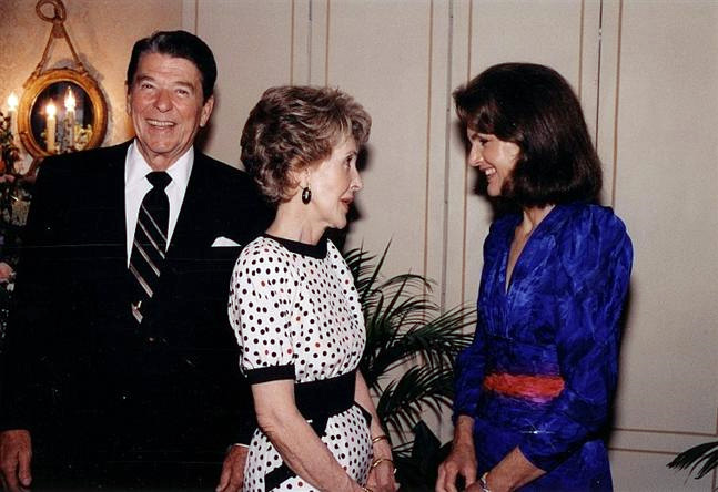 President Ronald Reagan and first lady Nancy Reagan greet former first lady Jacqueline Kennedy. Image courtesy of Wikimedia Commons 