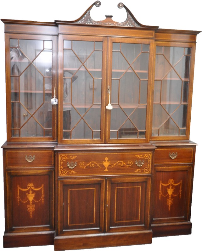 Nineteenth century mahogany breakfront secretary bookcase in two sections, B. Cohen & Sons Ltd., London. Estimate: $5,500-$7,500. Charleston Estate Auctions image
