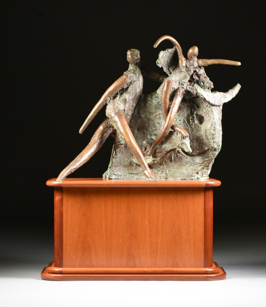 Reuben Nakian (American 1897-1986), patinated bronze figural sculpture, 'Voyage to Crete,' signed in the bronze, numbered '2/9.' Price realized: $20,750. Simpson Galleries image