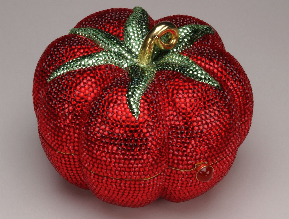 The Museum at FIT, the Fashion Institute of Technology in New York City, has around 45 Judith Leiber bags in their permanent collection, including this bright 1994 tomato minaudiere design.