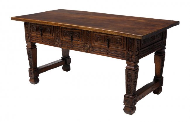 This 18th century Spanish Baroque table with single- board top is expected to fetch $3,000 to $5,000. Austin Auction Gallery image