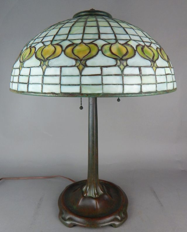 Signed Tiffany table lamp. Don Presley Auction image