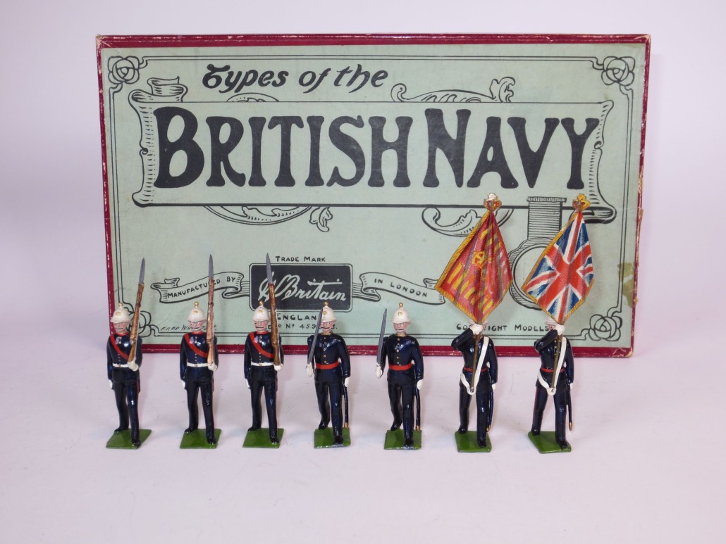 Finest known example of Britains Royal Marine Color Party made exclusively for Hamleys Department Store, from the James Opie collection, estimate $6,000-$8,000