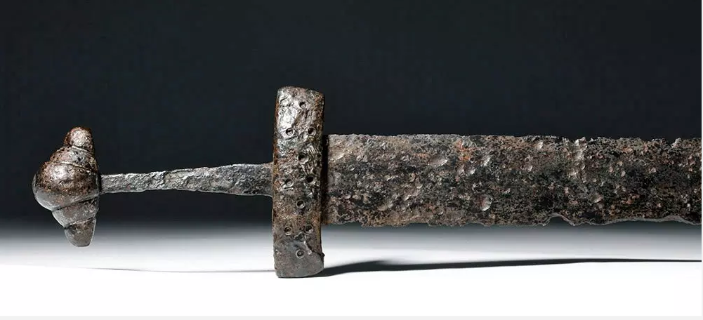 Superb Viking iron sword with gold inlays, 36 inches long, mid-9th to mid-12th century, est. $20,000-$24,000