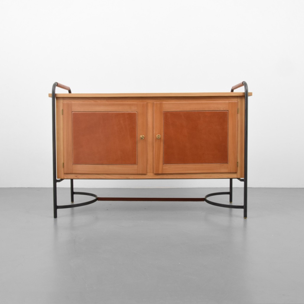 Jacques Adnet (French, 1901-1984) double-door cabinet of ash, enameled steel and leather. Est. $10,000-$15,000