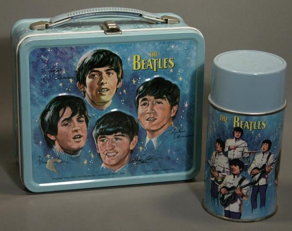Beatles lunch box with matching thermos, by Aladdin Industries, c. 1965. Sold for $700