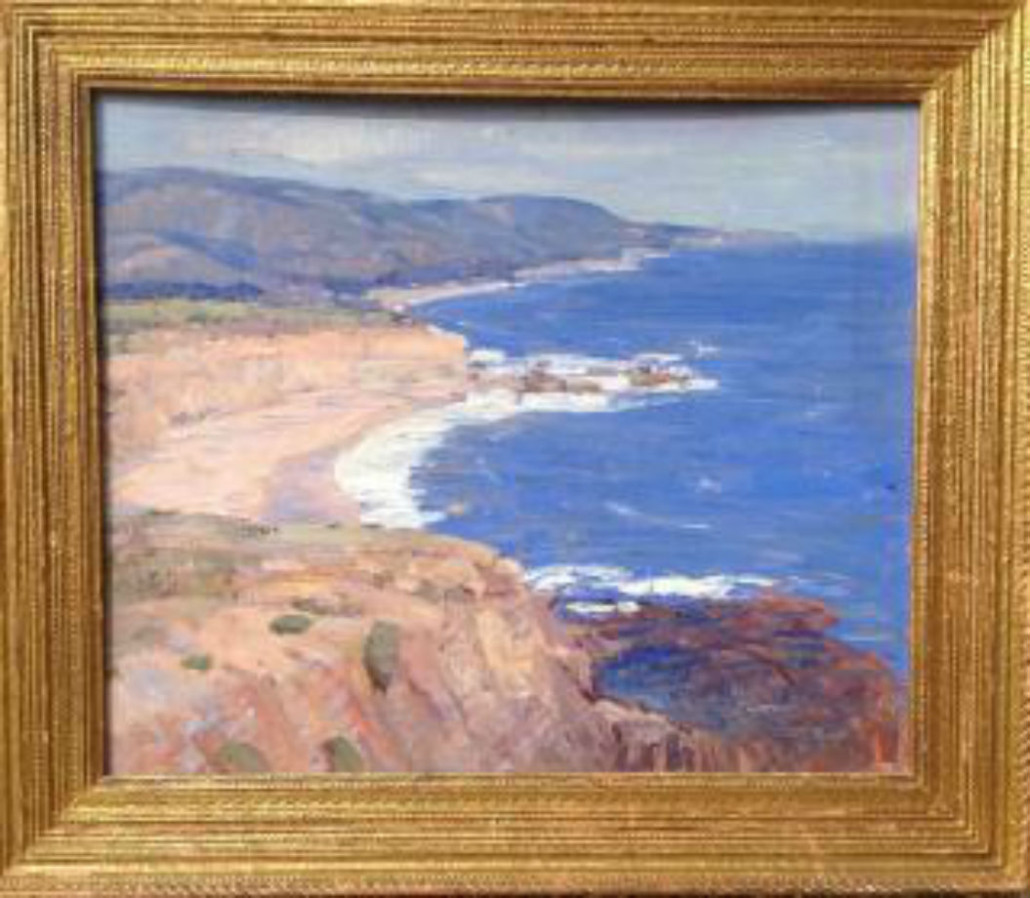 Unsigned California Impressionist painting of Laguna Beach looking south, oil on canvasboard, 18 x 21 1/2 inches, circa 1910. Price realized: $8,125. Carlyle Auctions image
