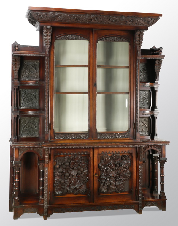 Aesthetic style mahogany cabinet by William Fry of Cincinnati, 1876. Great Gatsby’s Auction Gallery image
