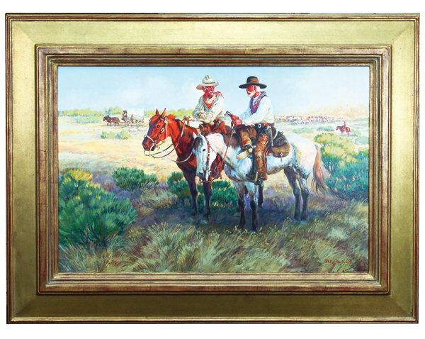 Oil on linen depiction of a scene from the TV movie ‘Lonesome Dove,’ by Dave Powell. Price realized: $6,000. Allard Auctions Inc. image