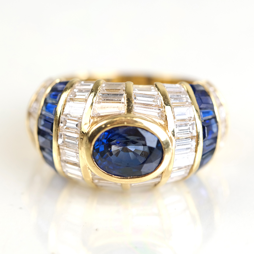 18K gold, diamond and sapphire ring