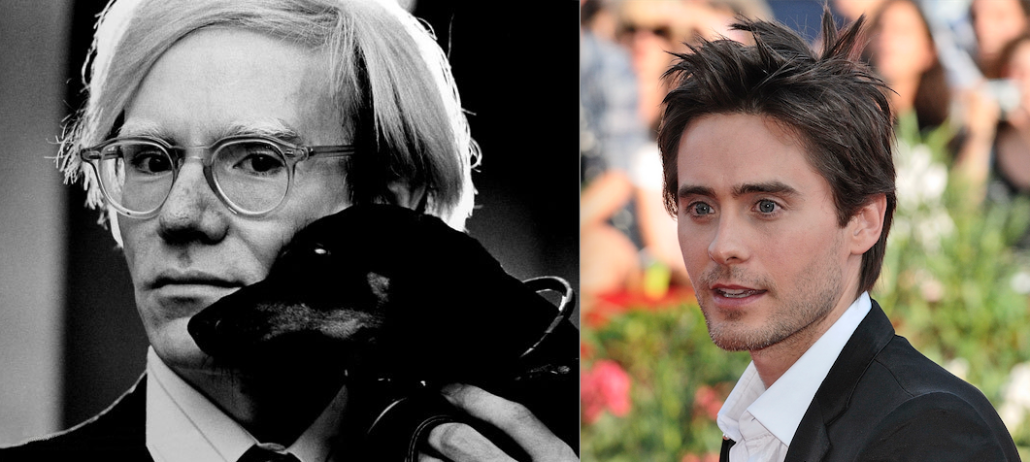 Left: Andy Warhol with pet dog. Photo by Jack Mitchell, licensed through the Creative Commons ShareAlike 4.0 License. Right: Jared Leto at the 66th Venice Film Festival, 2009. Photo by Nicolas Genin, Paris, licensed under the Creative Commons Attribution-Share Alike 2.0 Generic license.