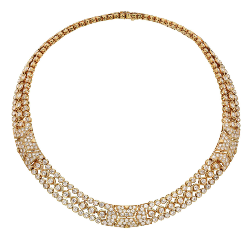 Diamond necklace by Cartier, approximately 25.45 carats set in 18K gold (est. $60,000-$70,000). Heritage Auctions image 