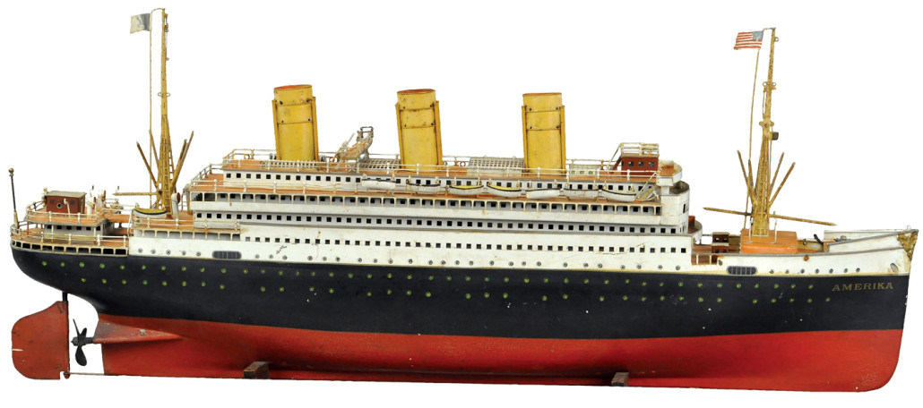 Circa 1920-30 Marklin ‘Amerika’ Series II steam-powered liner, retained for generations by original owner’s family, exquisitely detailed, fresh to the market, est. $40,000-$50,000