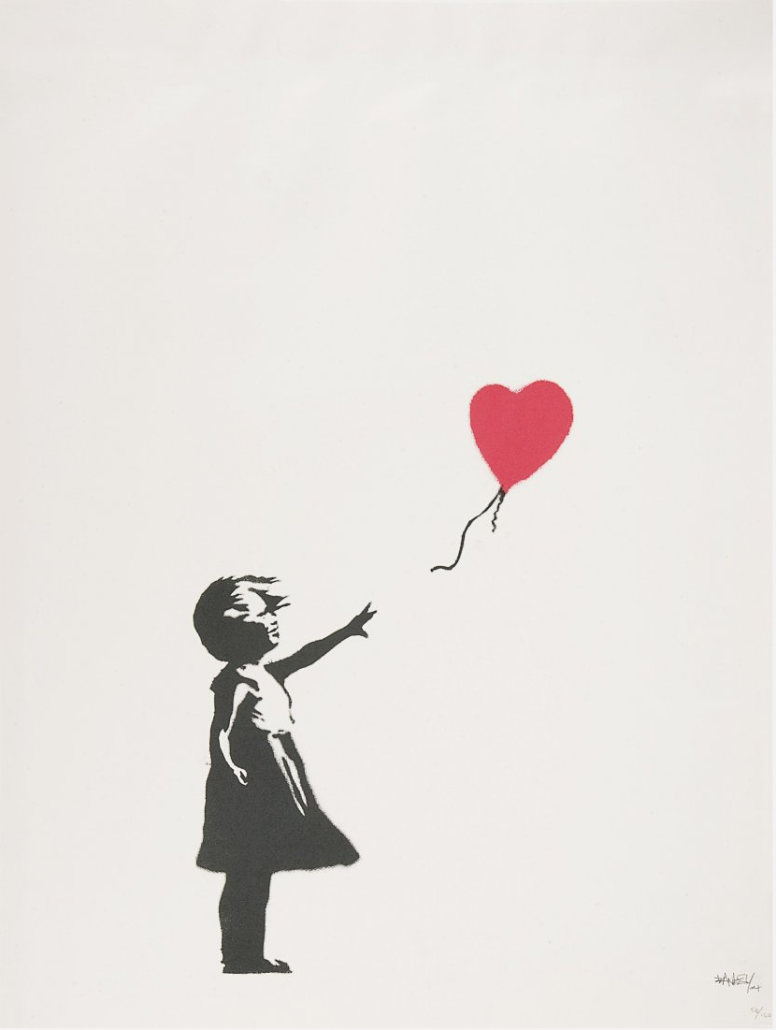 Banksy (British, b. 1974-), Girl with Balloon, $104,750. Image courtesy of LiveAuctioneers and Forum Auctions