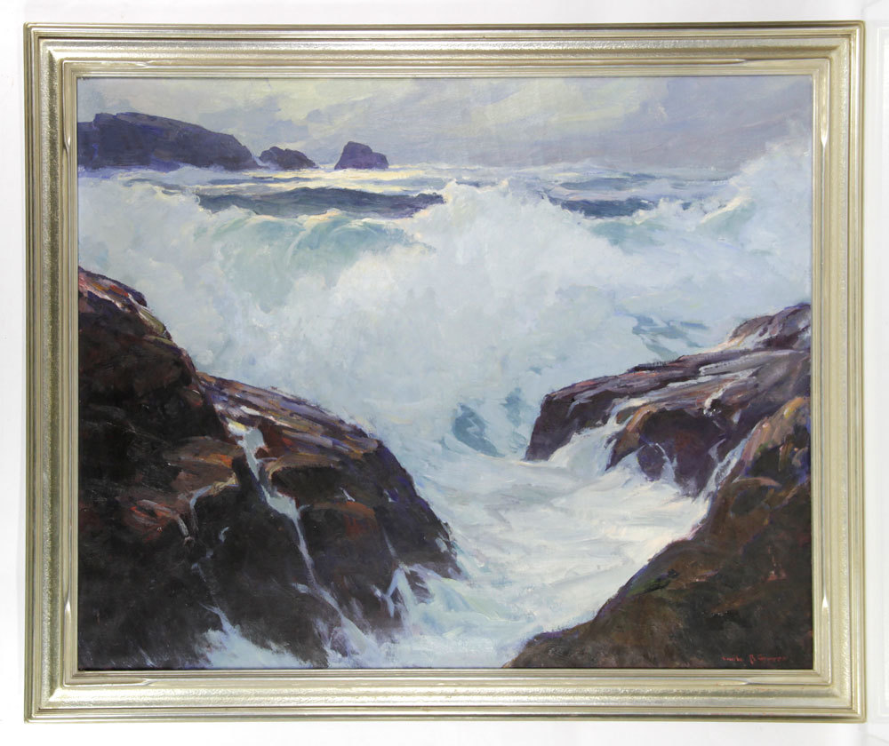 Emile Albert Gruppe (American, 1896-1978), ‘Bass Rocks, Gloucester, Massachusetts, oil on canvas, dated 1939, in its original frame measuring 40 inches high by 50 inches wide. Price realized: $9,000. Kaminski Auctions image