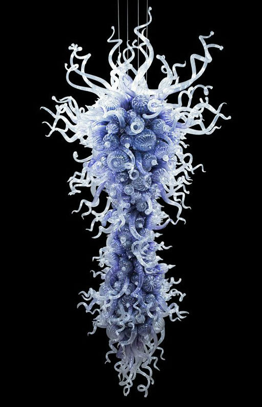 Dale Chihuly (b. 1941), Neptune Blue Thomas chandelier, 1999, blown glass, steel armature, 168 x 78 inches. Price realized: $110,500. Rago Arts and Auction Center image