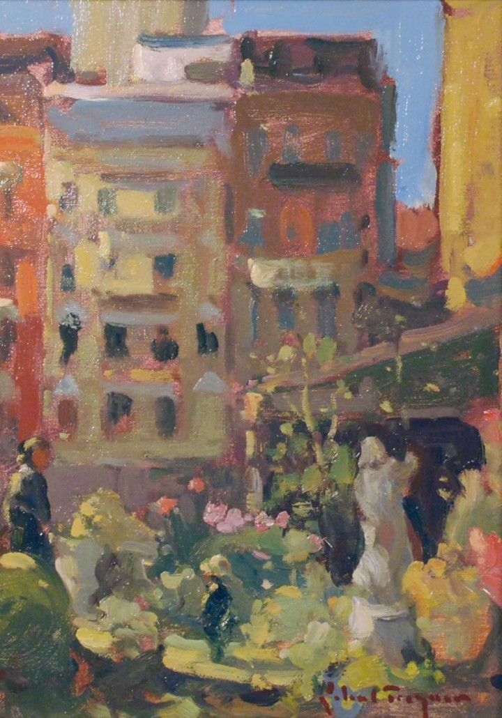 John C. Traynor, 'Elizabeth Street Garden, SOHO,' oil painting. Estimate: $3,800-$4,500. Salmagundi Club image 