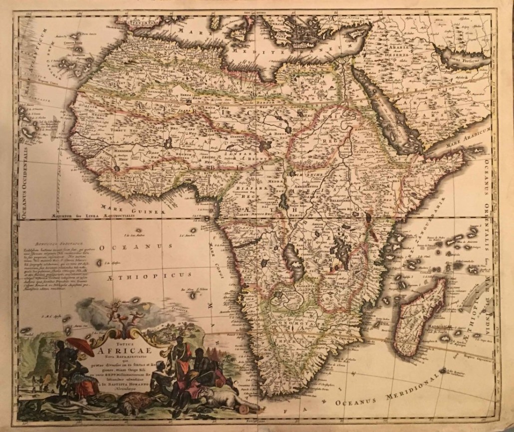 ‘Totius Africae’ by Joseph Homann, 1715, original color copperplate engraving, 22.5 x 19 inches. Estimate: $200-$500. Jasper52 image
