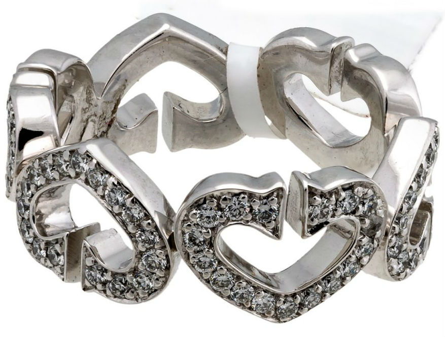 Cartier 18K white gold diamond ‘C’ heart ring, sized 5.25. Estimate: $4,500-$6,000.