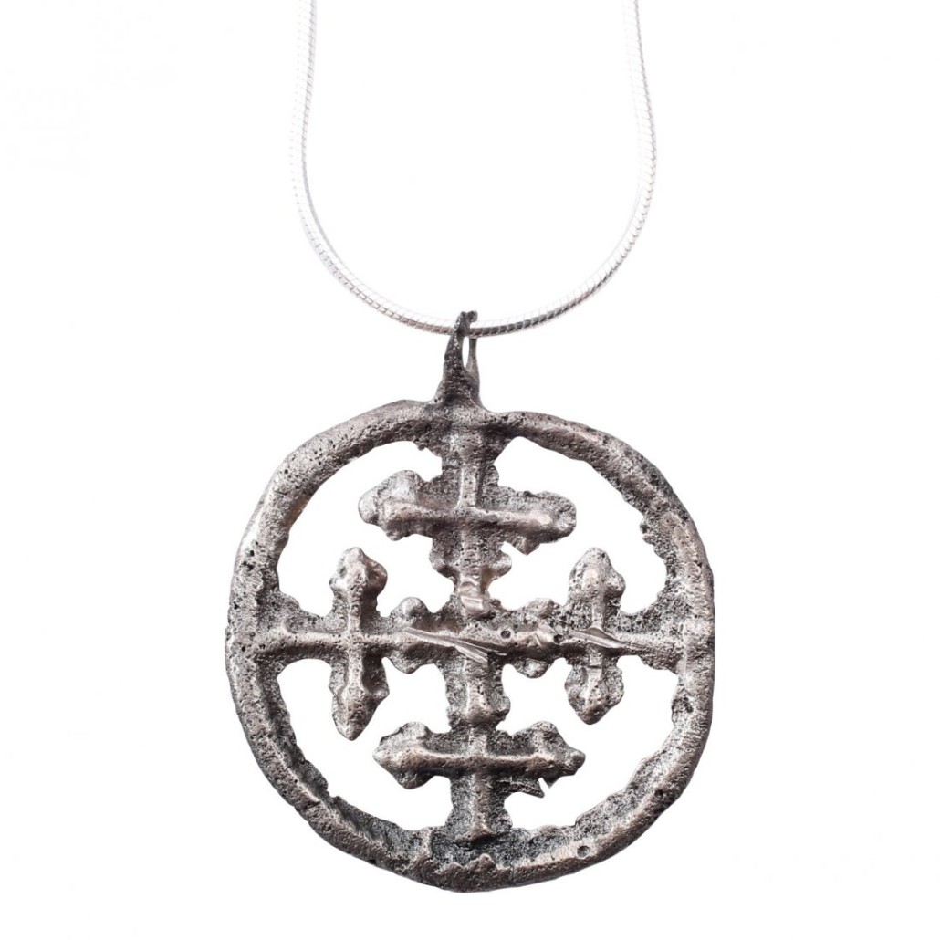 Crusader's cross pendant, Byzantine pilgrim's reliquary cross, silvered bronze, A.D. 1000-1200, 1 inch. Estimate: $200-$300. Jasper52 image