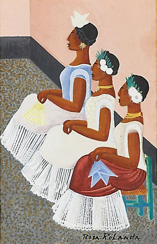 Rosa Rolanda Covarrubias (American, 1895-1970), ‘Las Tehuanas,’ gouache on paper (framed), signed; 10 1/8 x 6 3/8 (sight). Estimate: $3,000-$5,000. Rago Arts and Auction Center image