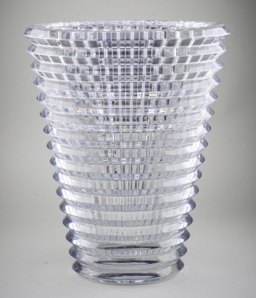 Baccarat 16-inch eye vase with original box. Price realized: $2,200. Capo Auction image