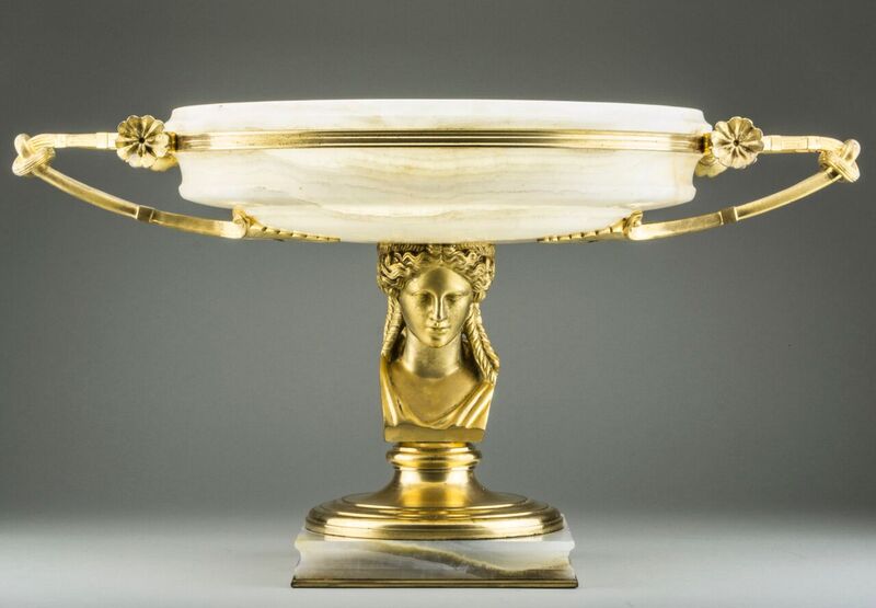 Empire-style gilt bronze and alabaster centerpiece, 19th century, Collas Réduction Méchanique foundry mark, 9 inches high. Estimate: $800-$1,200. Capo Auction image