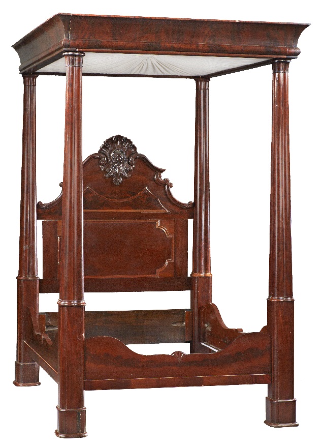 This mid-19th century mahogany full tester bed is of the type crafted for the Southern market. Estimate: $4,000-$6,000. Crescent City Auction Gallery image