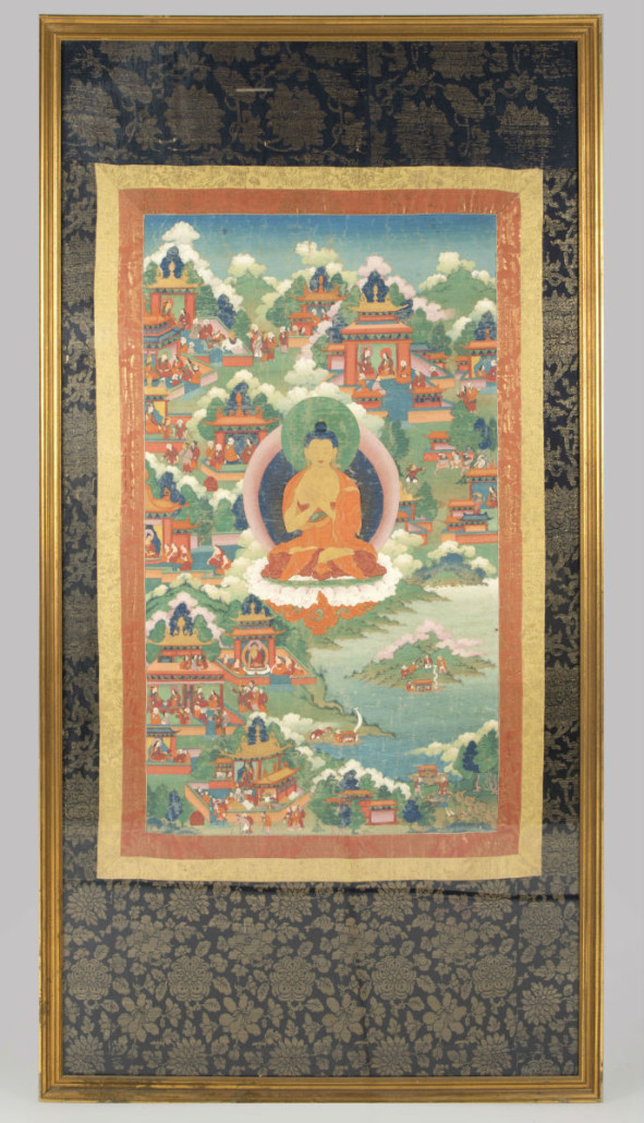 A Sino-Tibetan Buddhist thangka quickly surpassed its $3,000-$5,000 estimate to bring $39,000. John Moran Auctioneers image