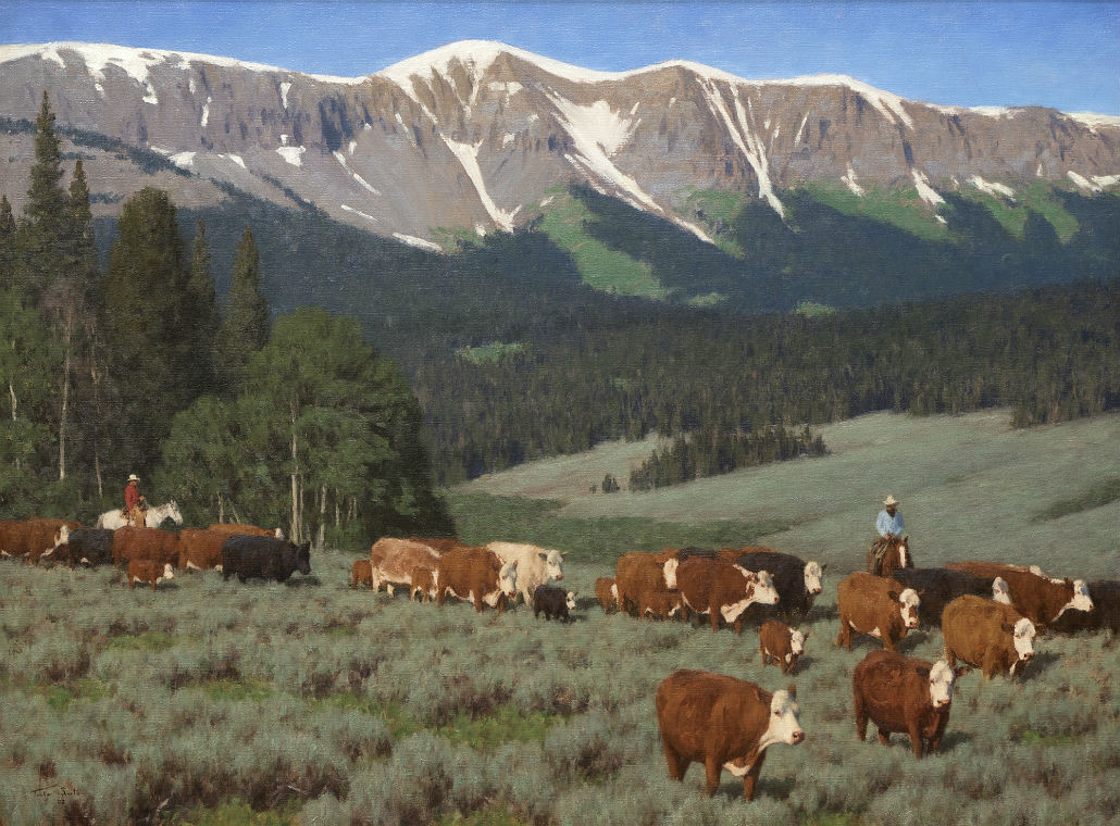 Tucker Smith’s ‘Wyoming Range’ is just one of a number of top examples by contemporary western artists on offer from the Estate of Phoebe Hearst Cooke (est: $40,000-$60,000). John Moran Auctioneers image