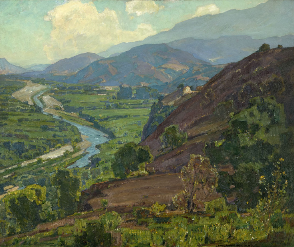 This richly hued view of Santa Ana Canyon by William Wendt (1865-1946) will be offered with an estimate of $80,000-$120,000. John Moran Auctioneers image