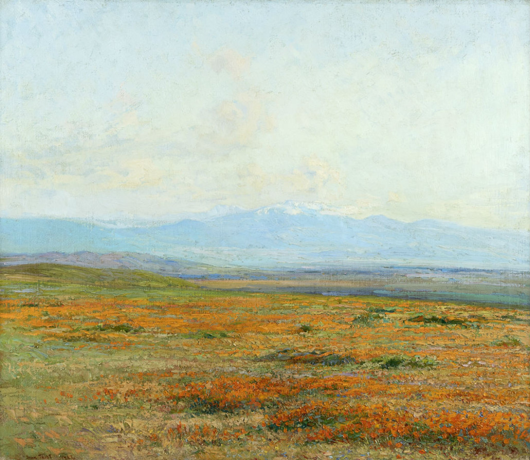 Aptly titled ‘California Poppies, Desert,’ John Frost’s impressionist landscape is expected to sell for $60,000-$90,000. John Moran Auctioneers image