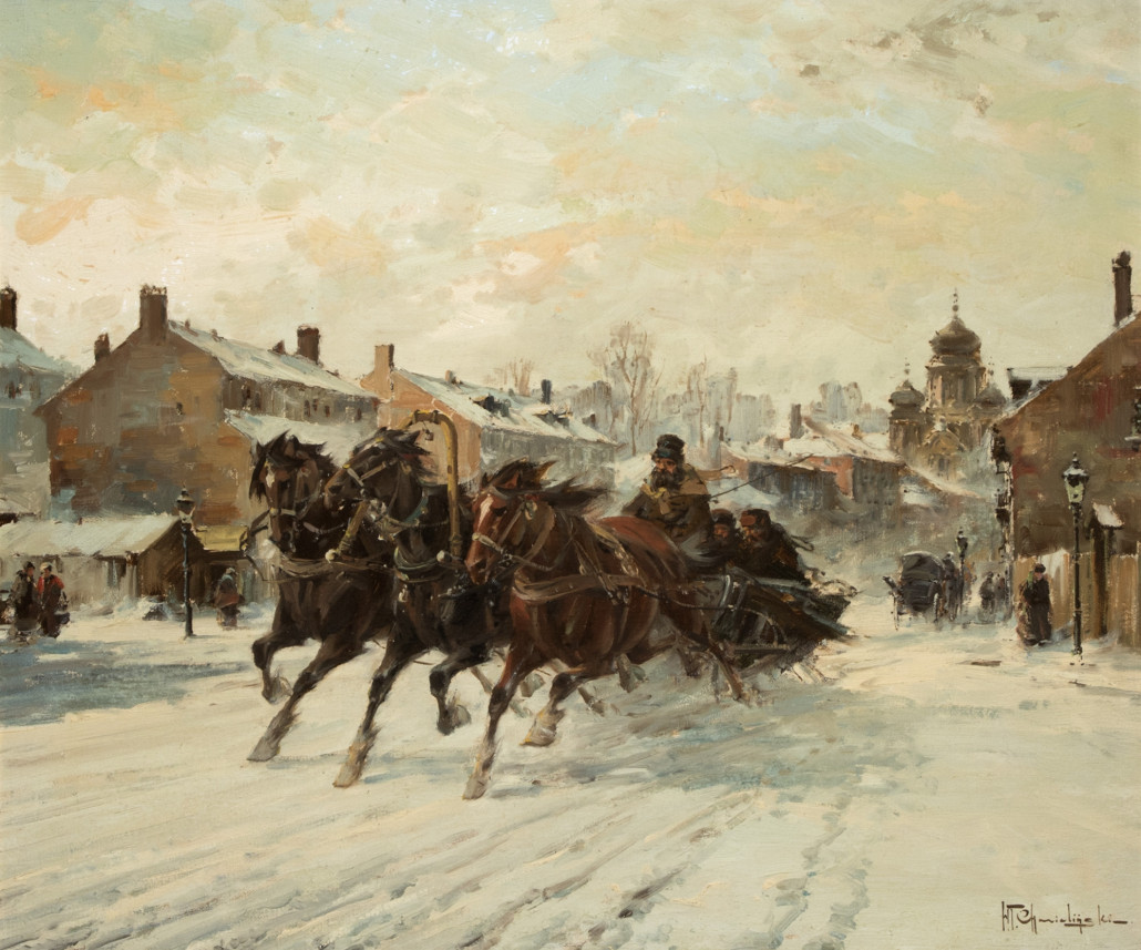 ‘Winter Landscape’ by Polish painter Wladyslaw T. Chmielinski (1911-1979) earned $1,708, well over the $600-$900 estimate. John Moran Auctioneers image