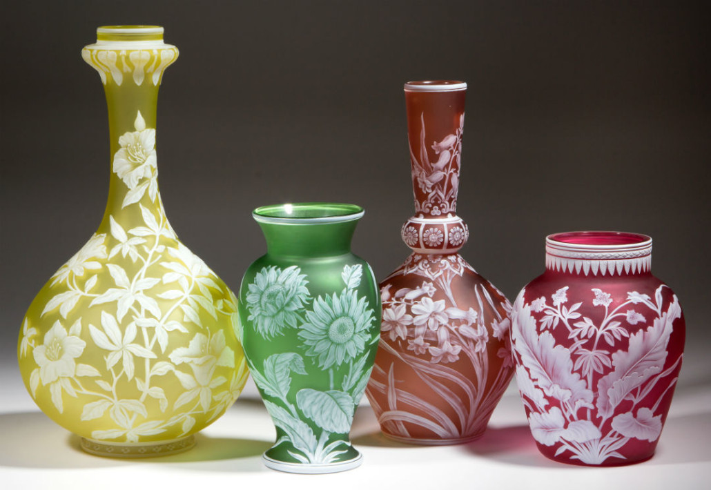 2.Outstanding group of cameo vases, examples by Thomas Webb and Sons, and Steven and Williams