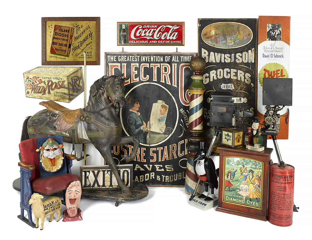 There are scores of figural advertising signs, store displays and carousel pieces.