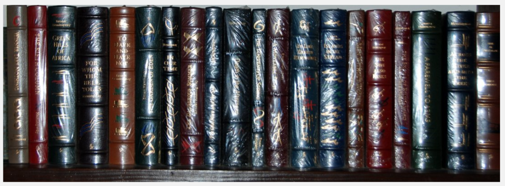 Complete collection of 20 Hemingway leatherbound volumes accented with 22K gold, 1990s, Easton Press, sealed in original packaging, $1,000-$1,500
