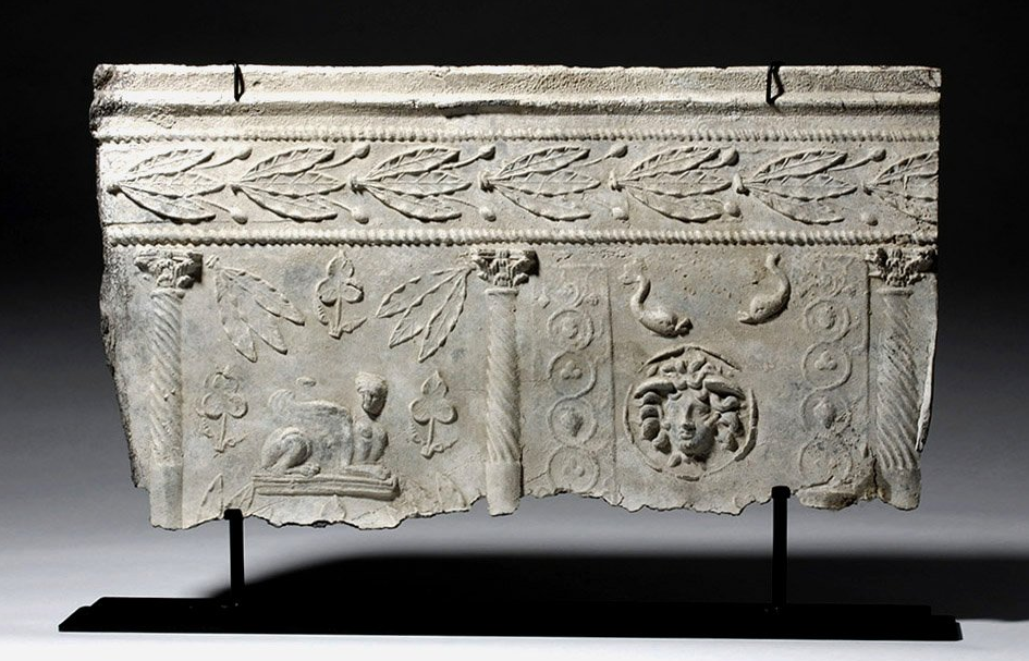 Large panel from circa-2nd to 3rd century CE Roman lead sarcophagus, discovered in Israel, est. $5,000-$7,000