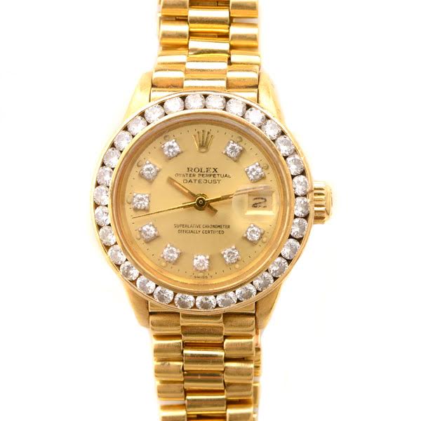 Ladies Rolex Oyster Perpetual Day-Date diamond, 18K yellow gold wristwatch, Ref. No. 6917, estimate $3,000-$5,000